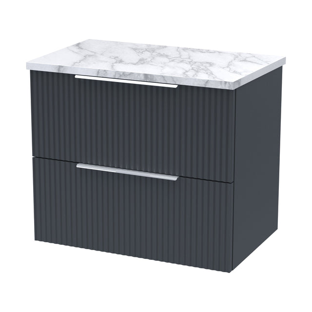[BFFF1493LCM] Tixall Fluted 2 Drawer Wall Hung Vanity Unit with Laminate Worktop, Dark Grey, 600mm - Cutout