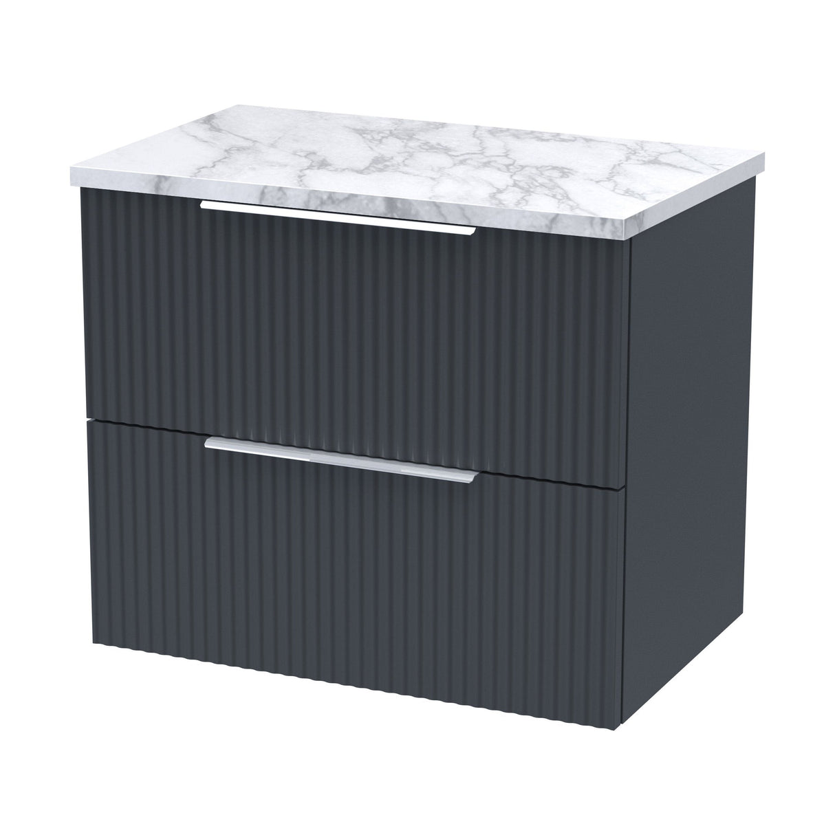[BFFF1493LCM] Tixall Fluted 2 Drawer Wall Hung Vanity Unit with Carrera Marble Laminate Worktop - Choice of Size and Colour - Cutout