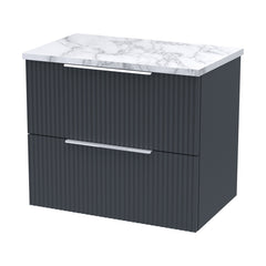 [BFFF1493LCM] Tixall Fluted 2 Drawer Wall Hung Vanity Unit with Carrera Marble Laminate Worktop - Choice of Size and Colour - Cutout