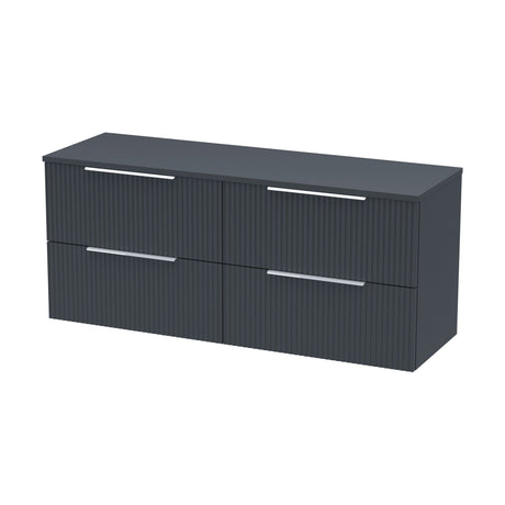 [BFFF1493W2] Tixall Fluted 4 Drawer Wall Hung Vanity Unit with Worktop Basin, Dark Grey, 1200mm - Cutout