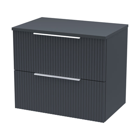 [BFFF1493W] Tixall Fluted 2 Drawer Wall Hung Vanity Unit with Worktop, Dark Grey, 600mm - Cutout