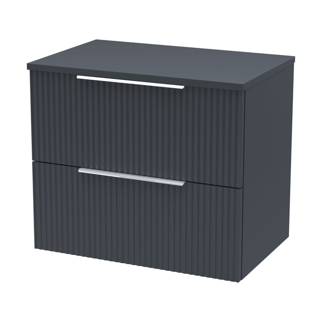 [BFFF1493W] Tixall Fluted 2 Drawer Wall Hung Vanity Unit with Worktop, Dark Grey, 600mm - Cutout