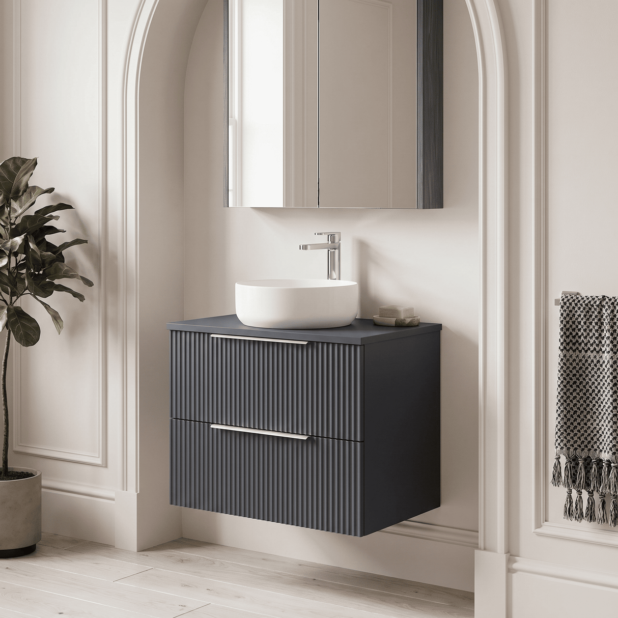 [BFFF1493W] Tixall Fluted 2 Drawer Wall Hung Vanity Unit with Worktop - Choice of Size and Colour