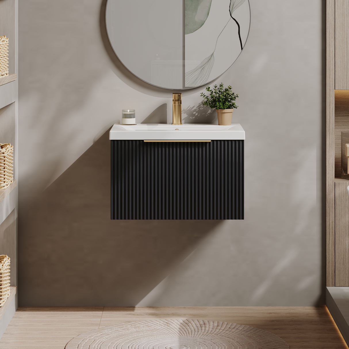 Fluted Front Wall Hung Vanity Basin Unit with Choice of Size, Colour and Handle Options