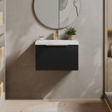 Fluted Front Wall Hung Vanity Basin Unit with Choice of Size, Colour and Handle Options