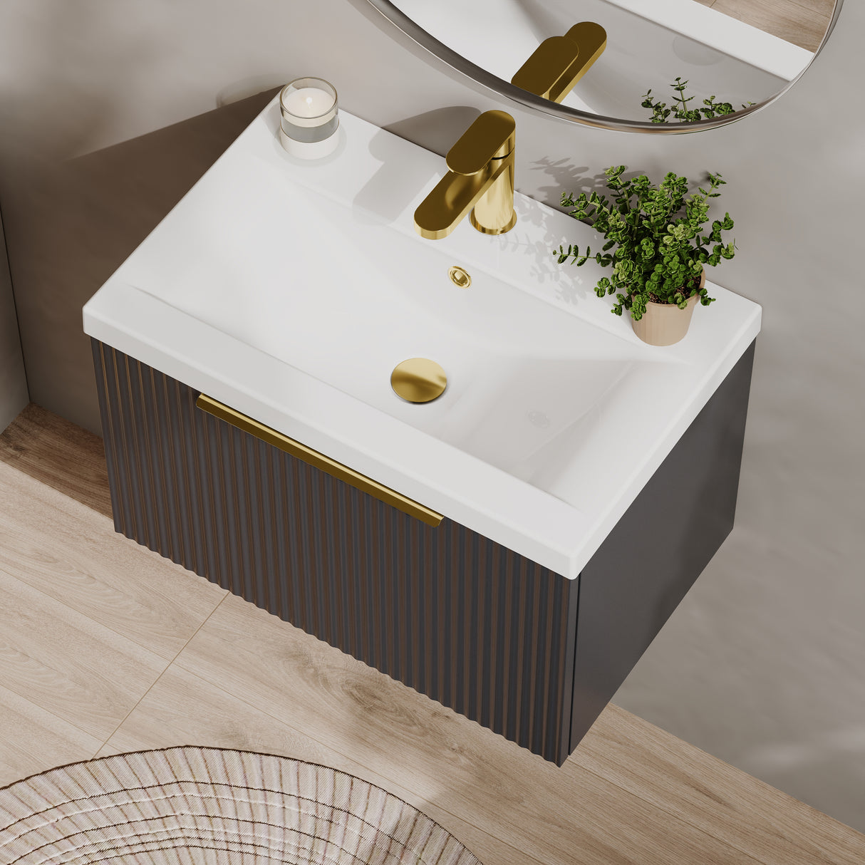Fluted Front Wall Hung Vanity Basin Unit with Choice of Size, Colour and Handle Options
