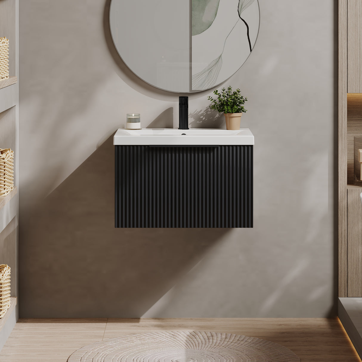 Fluted Front Wall Hung Vanity Basin Unit with Choice of Size, Colour and Handle Options