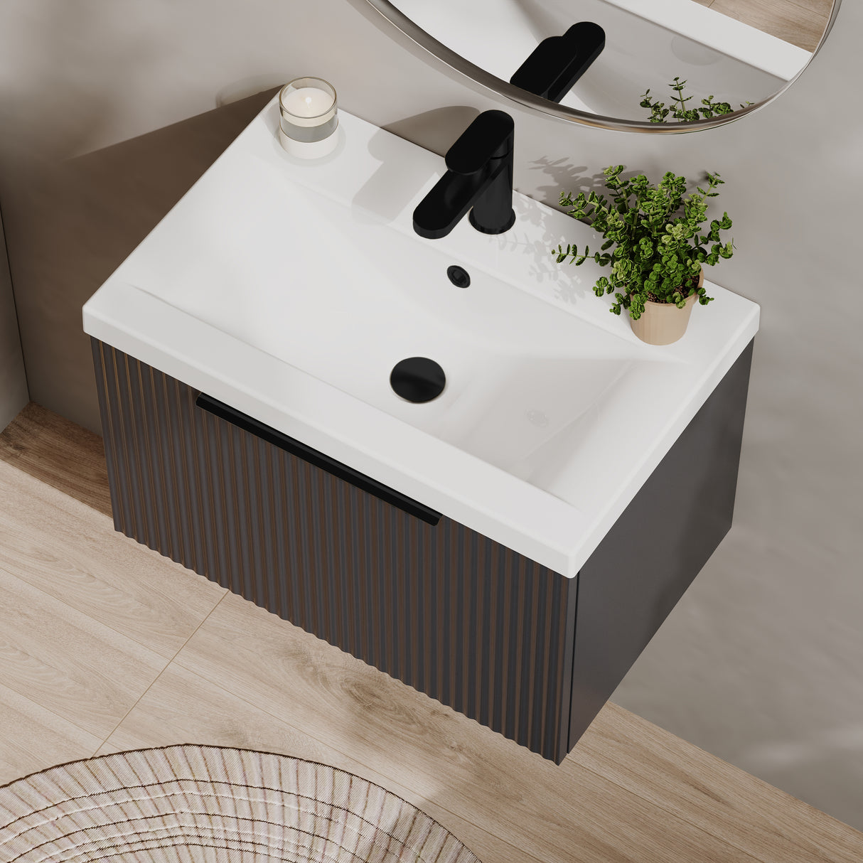 Fluted Front Wall Hung Vanity Basin Unit with Choice of Size, Colour and Handle Options