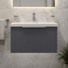 [BFFF1494A] Tixall Fluted Front Wall Hung Vanity Basin Unit with Choice of Size, Colour and Handle Options - Silo