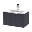 [BFFF1494B] Tixall Fluted 1 Drawer Wall Hung Vanity Unit with Minimalist Basin, Dark Grey, 600mm - Cutout