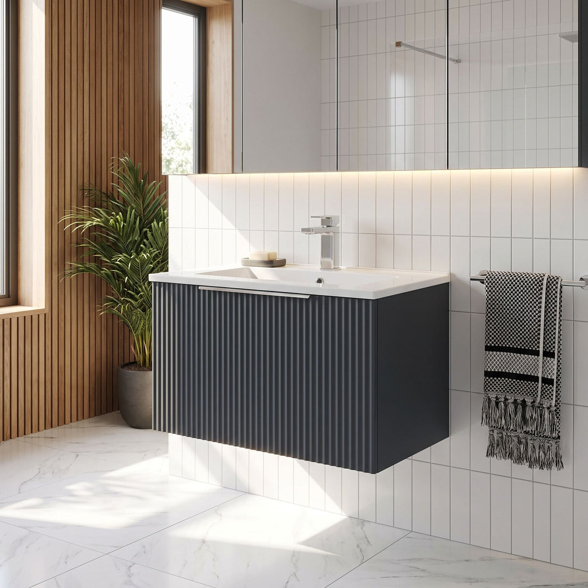 [BFFF1494B] Tixall 1 Drawer Wall Hung Vanity Basin Unit with 1 Tap Hole Minimalist Ceramic Basin, Choice of Size and Colour