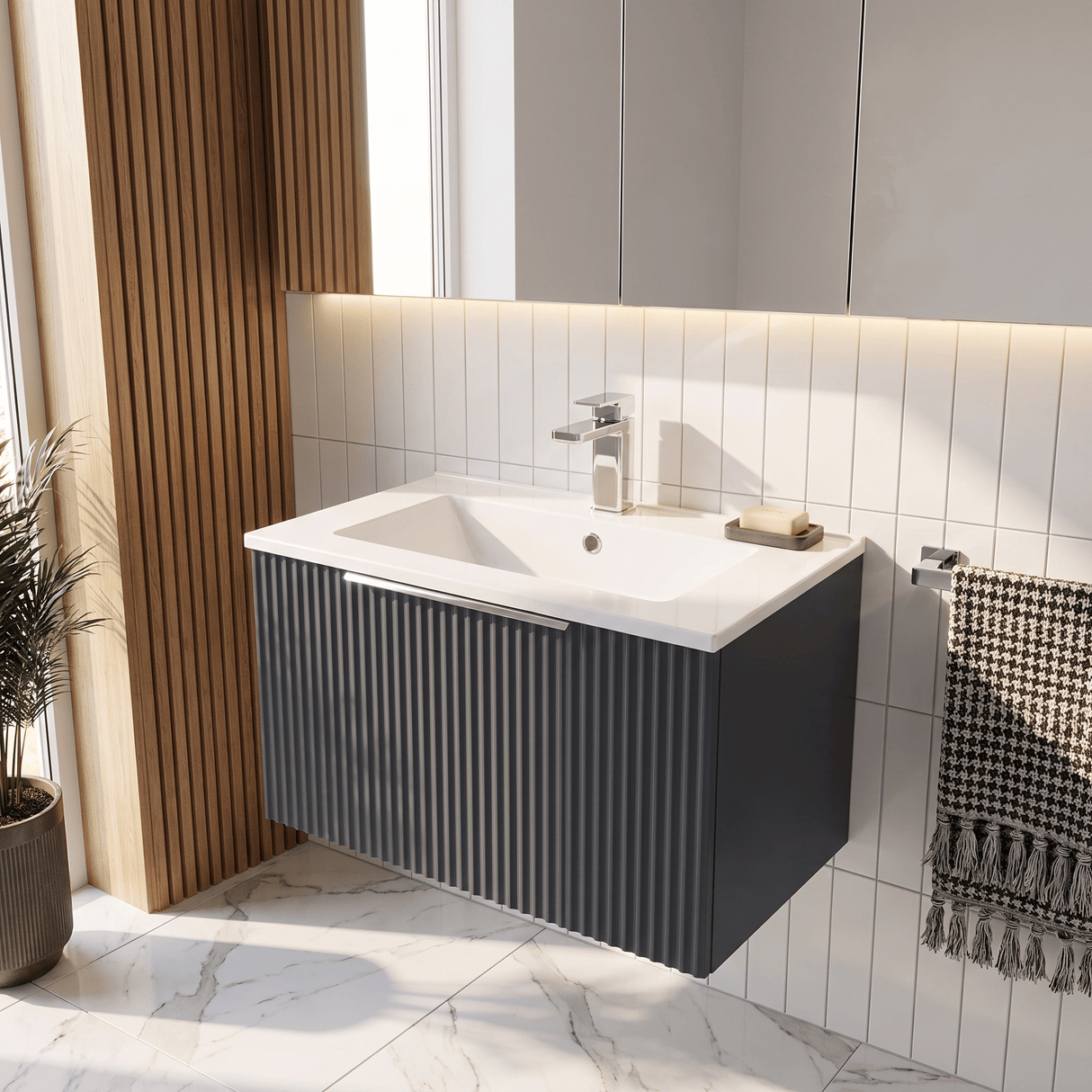 [BFFF1494B] Tixall 1 Drawer Wall Hung Vanity Basin Unit with 1 Tap Hole Minimalist Ceramic Basin, Choice of Size and Colour