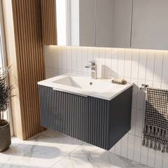 [BFFF1494B] Tixall 1 Drawer Wall Hung Vanity Basin Unit with 1 Tap Hole Minimalist Ceramic Basin, Choice of Size and Colour