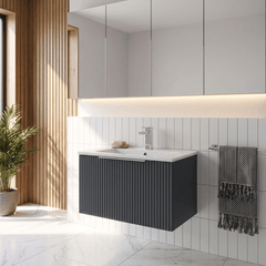 [BFFF1494B] Tixall 1 Drawer Wall Hung Vanity Basin Unit with 1 Tap Hole Minimalist Ceramic Basin, Choice of Size and Colour