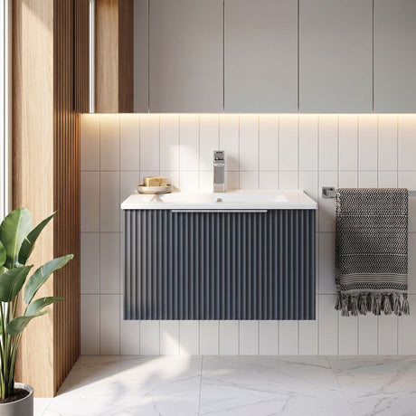[BFFF1494B] Tixall 1 Drawer Wall Hung Vanity Basin Unit with 1 Tap Hole Minimalist Ceramic Basin, Choice of Size and Colour - Silo
