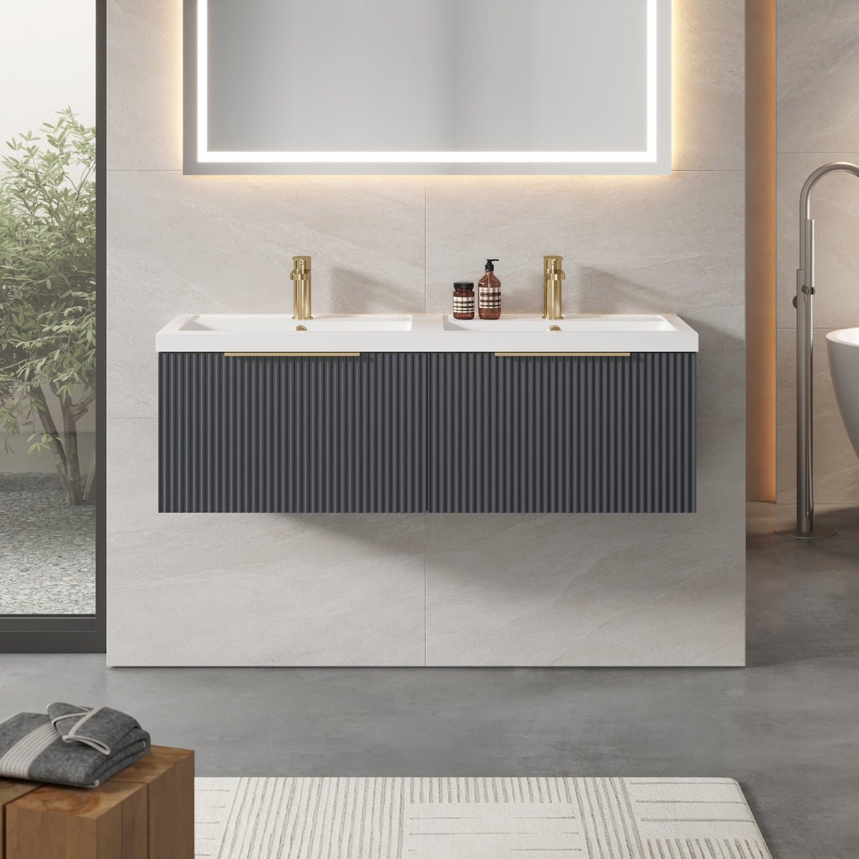Fluted Front Wall Hung Vanity Basin Unit with Choice of Size, Colour and Handle Options