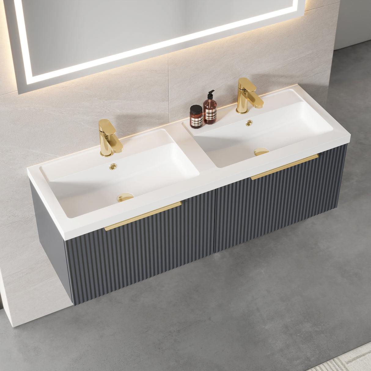 Fluted Front Wall Hung Vanity Basin Unit with Choice of Size, Colour and Handle Options