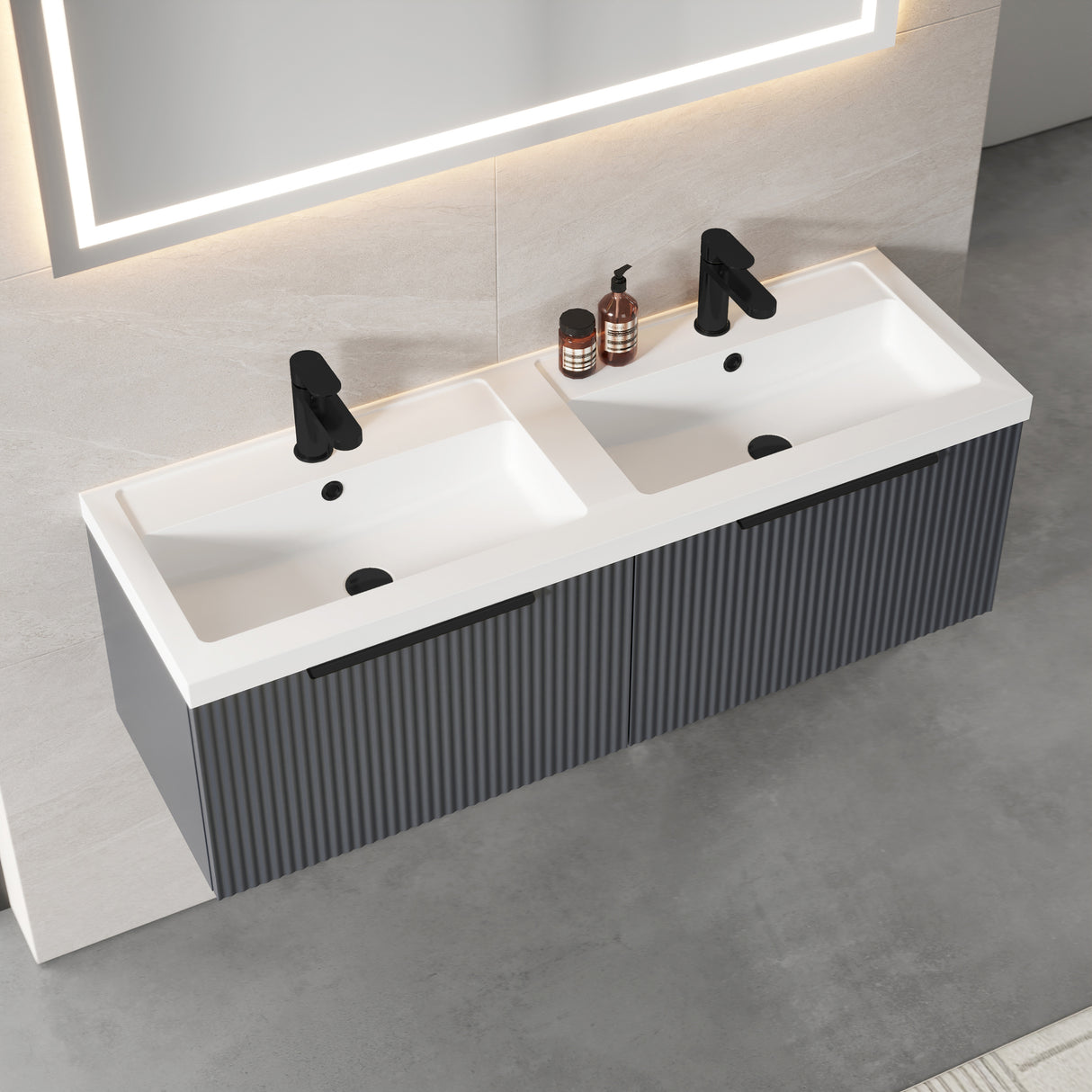 Fluted Front Wall Hung Vanity Basin Unit with Choice of Size, Colour and Handle Options