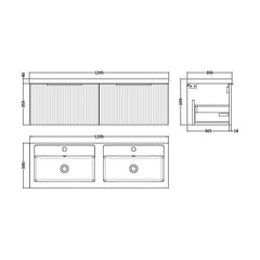 [BFFF1494C] Tixall Fluted Front Wall Hung Vanity Basin Unit with Choice of Size, Colour and Handle Options - Technical Drawing