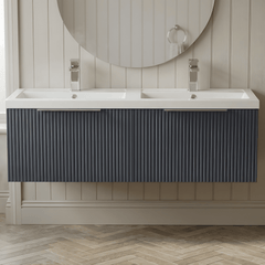 [BFFF1494C] Tixall Fluted Front Wall Hung Vanity Basin Unit with Choice of Size, Colour and Handle Options - Silo