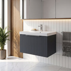[BFFF1494D] Tixall 1 Drawer Wall Hung Vanity Basin Unit with 1 Tap Hole Thin-Edge Ceramic Basin, Choice of Size and Colour