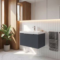 [BFFF1494D] Tixall 1 Drawer Wall Hung Vanity Basin Unit with 1 Tap Hole Thin-Edge Ceramic Basin, Choice of Size and Colour