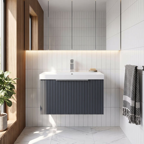 [BFFF1494D] Tixall 1 Drawer Wall Hung Vanity Basin Unit with 1 Tap Hole Thin-Edge Ceramic Basin, Choice of Size and Colour - Silo