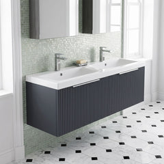 [BFFF1494F] Tixall Fluted 2 Drawer Wall Hung Vanity Unit with Double Basin - Choice of Colour