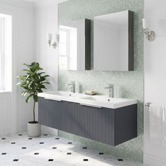 [BFFF1494F] Tixall Fluted 2 Drawer Wall Hung Vanity Unit with Double Basin - Choice of Colour