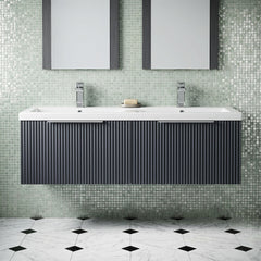 [BFFF1494F] Tixall Fluted 2 Drawer Wall Hung Vanity Unit with Double Basin - Choice of Colour - Silo