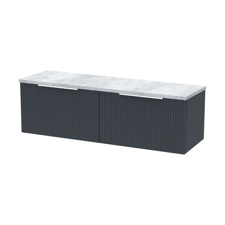 [BFFF1494LBG2] Tixall Fluted 2 Drawer Wall Hung Vanity Unit with Laminate Worktop, Dark Grey, 1200mm - Cutout