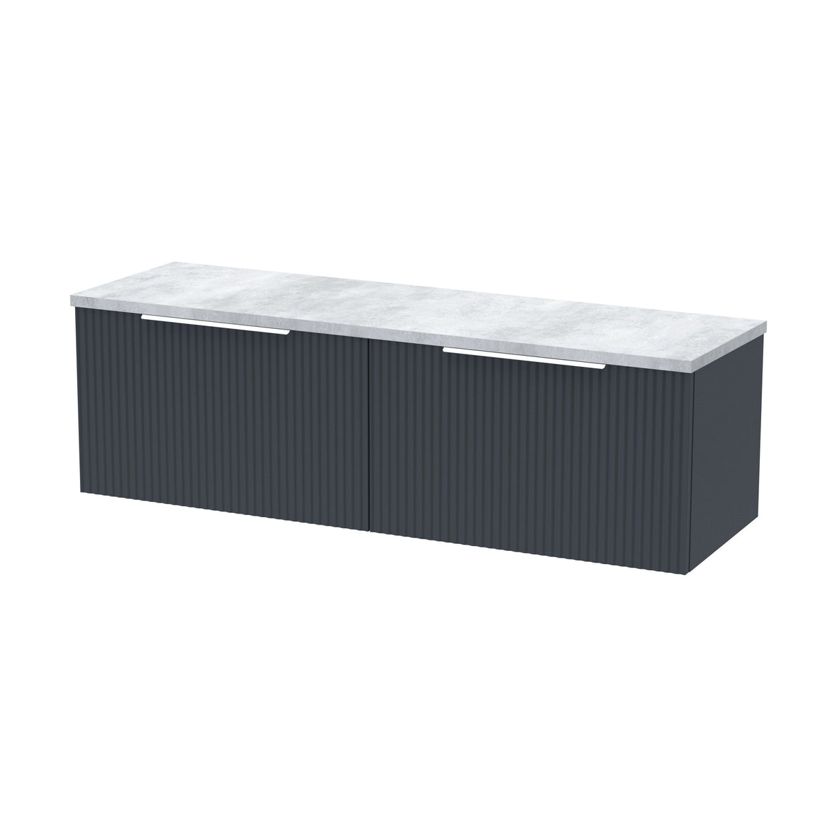 [BFFF1494LBG2] Tixall Fluted 2 Drawer Wall Hung Vanity Unit with Bellato Grey Laminate Worktop - Choice of Colour - Cutout
