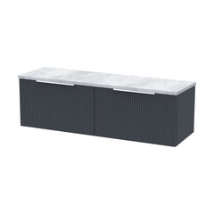 [BFFF1494LBG2] Tixall Fluted 2 Drawer Wall Hung Vanity Unit with Bellato Grey Laminate Worktop - Choice of Colour - Cutout
