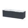 [BFFF1494LBG2] Tixall Fluted 2 Drawer Wall Hung Vanity Unit with Bellato Grey Laminate Worktop - Choice of Colour - Cutout