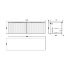 [BFFF1494LBG2] Tixall Fluted 2 Drawer Wall Hung Vanity Unit with Bellato Grey Laminate Worktop - Choice of Colour - Technical Drawing