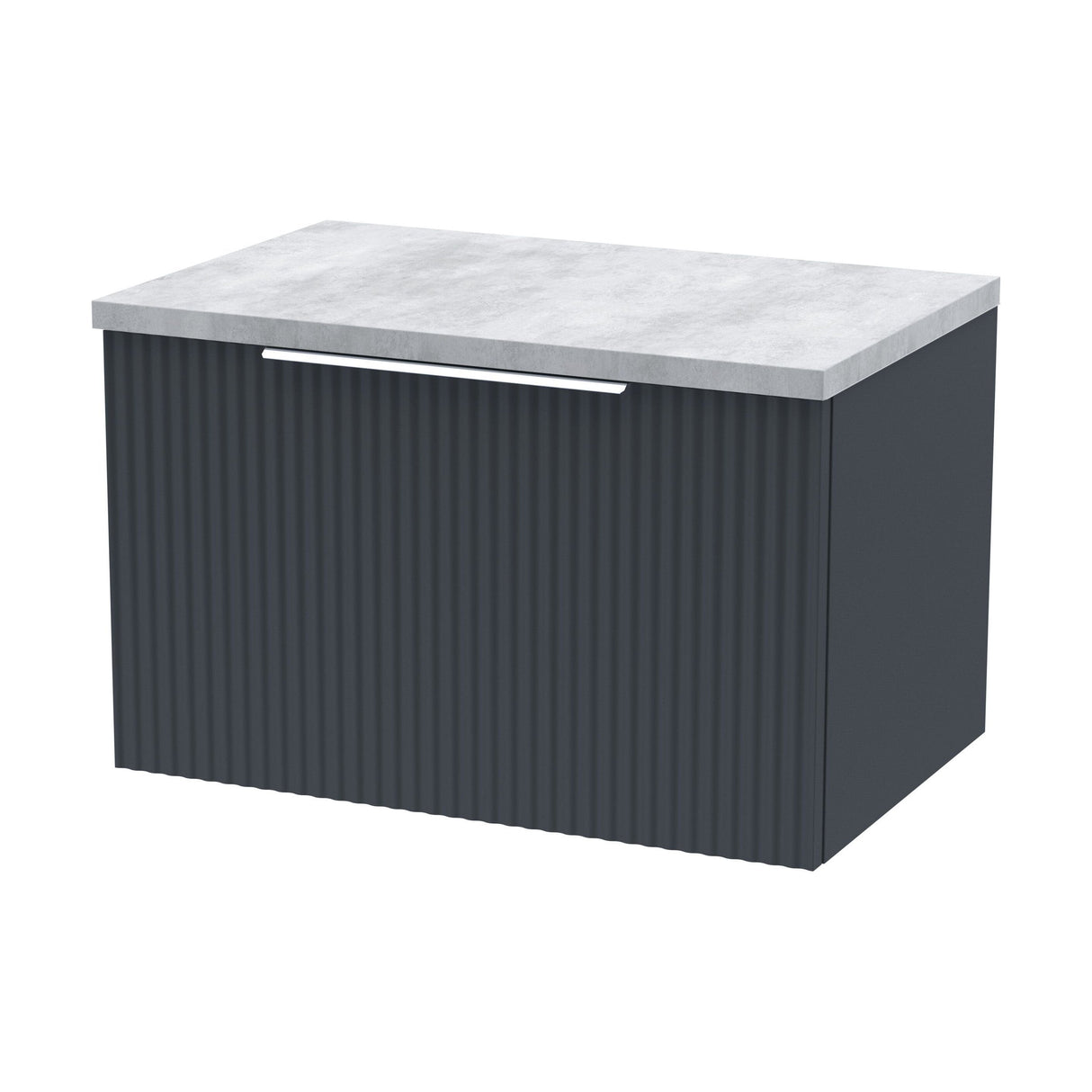 [BFFF1494LBG] Tixall Fluted 1 Drawer Wall Hung Vanity Unit with Carrera Marble Laminate Worktop, Choice of Size and Colour - Cutout