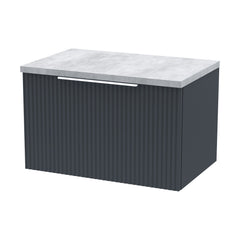 [BFFF1494LBG] Tixall Fluted 1 Drawer Wall Hung Vanity Unit with Carrera Marble Laminate Worktop, Choice of Size and Colour - Cutout