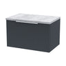 [BFFF1494LBG] Tixall Fluted 1 Drawer Wall Hung Vanity Unit with Carrera Marble Laminate Worktop, Choice of Size and Colour - Cutout