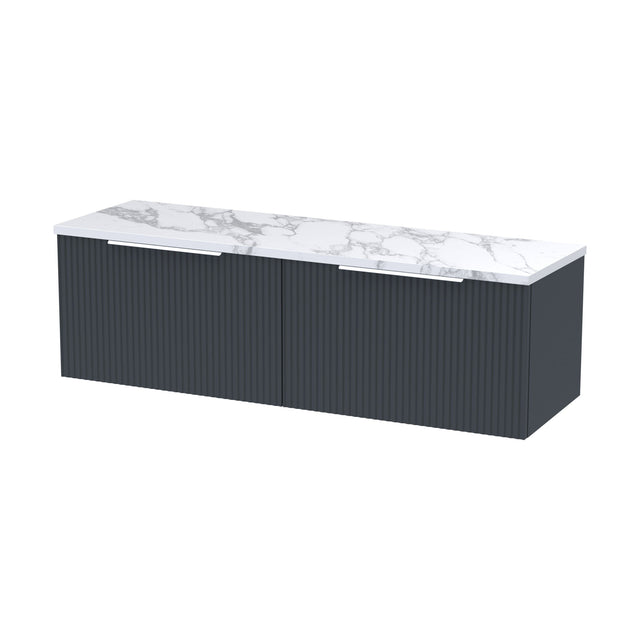 [BFFF1494LCM2] Tixall Fluted 2 Drawer Wall Hung Vanity Unit with Laminate Worktop, Dark Grey, 1200mm - Cutout
