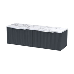 [BFFF1494LCM2] Tixall Fluted 2 Drawer Wall Hung Vanity Unit with Carrera Marble Laminate Worktop - Choice of Colour - Cutout