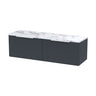 [BFFF1494LCM2] Tixall Fluted 2 Drawer Wall Hung Vanity Unit with Carrera Marble Laminate Worktop - Choice of Colour - Cutout