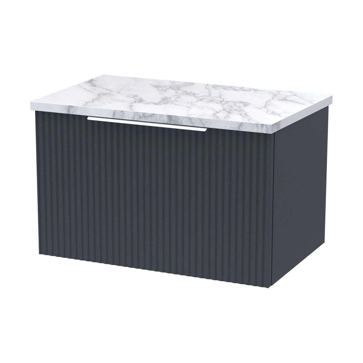 [BFFF1494LCM] Tixall Fluted 1 Drawer Wall Hung Vanity Unit with Carrera Marble Laminate Worktop - Choice of Size and Colour - Cutout