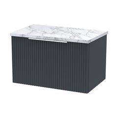 [BFFF1494LCM] Tixall Fluted 1 Drawer Wall Hung Vanity Unit with Carrera Marble Laminate Worktop - Choice of Size and Colour - Cutout