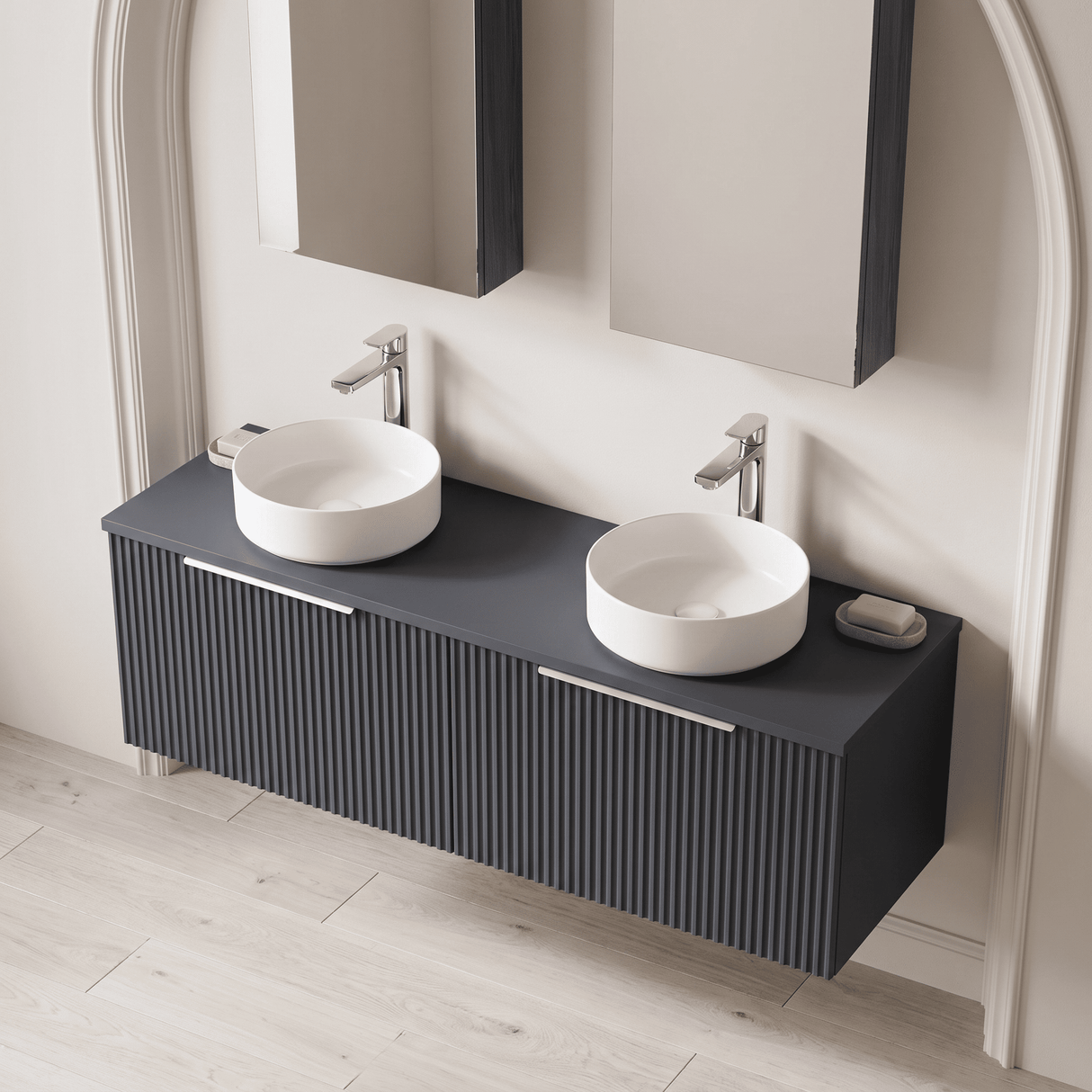[BFFF1494W2] Tixall Fluted 2 Drawer Wall Hung Vanity Unit with Worktop - Choice of Colour