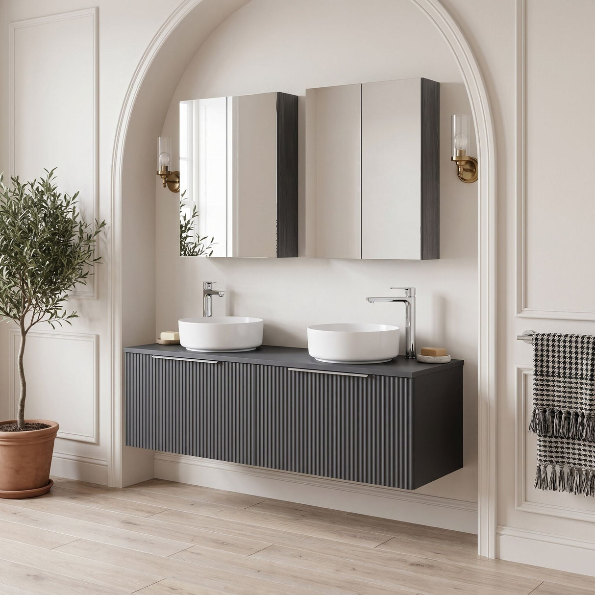 [BFFF1494W2] Tixall Fluted 2 Drawer Wall Hung Vanity Unit with Worktop - Choice of Colour
