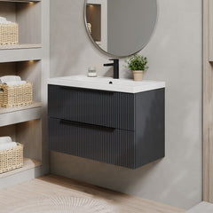 [BFFF1495AH226] Tixall Fluted Front Wall Hung Vanity Basin Unit 800mm - 2 Drawer - Lifestyle 3