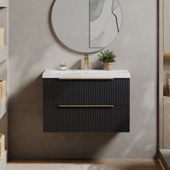 [BFFF1495AH326] Tixall Fluted Front Wall Hung Vanity Basin Unit 800mm - 2 Drawer - Lifestyle 1