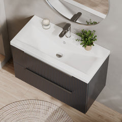 [BFFF1495A] Tixall Fluted Front Wall Hung Vanity Basin Unit 800mm - 2 Drawer - Lifestyle 2