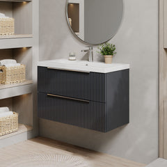 [BFFF1495A] Tixall Fluted Front Wall Hung Vanity Basin Unit 800mm - 2 Drawer - Lifestyle 3
