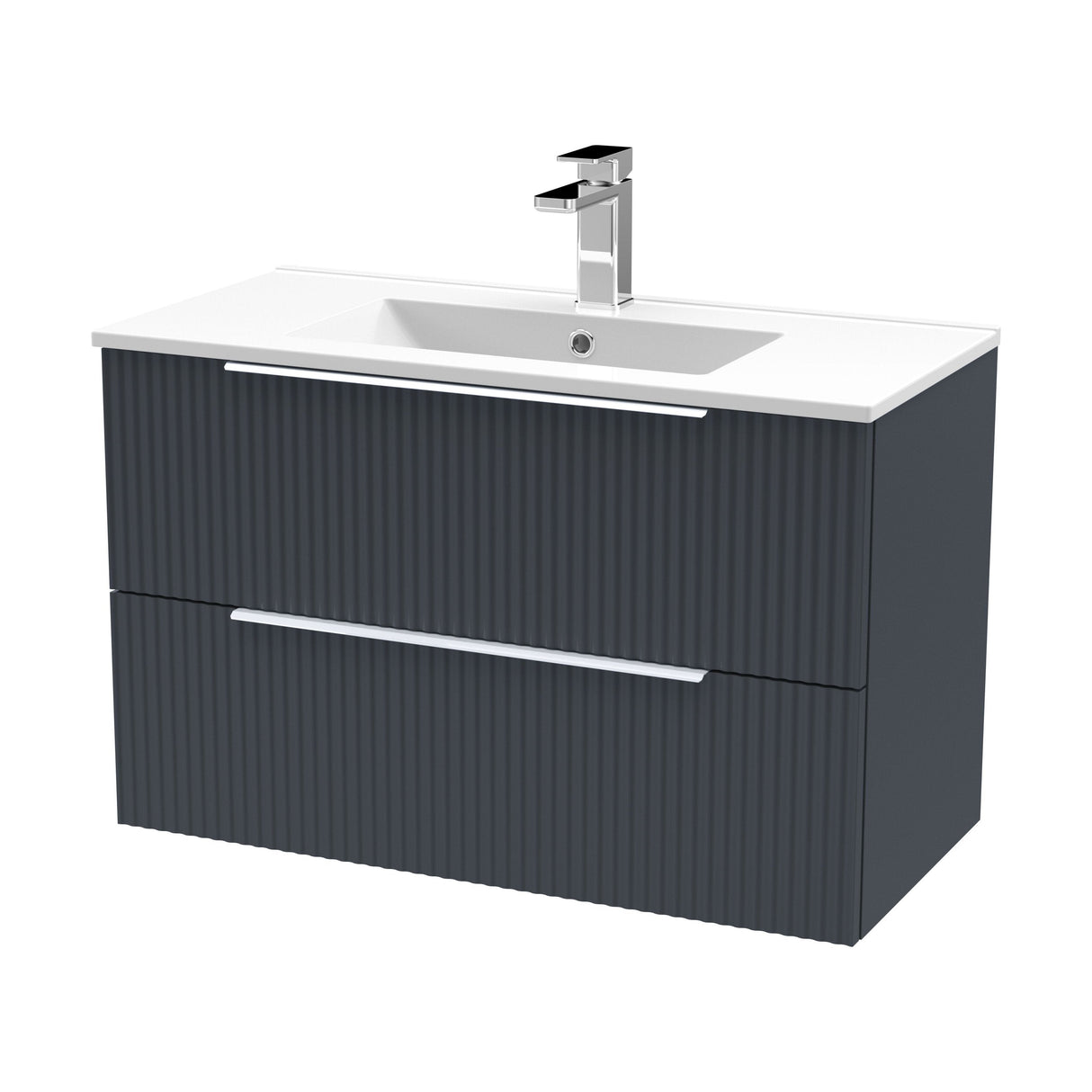 [BFFF1495B] Tixall Fluted 2 Drawer Wall Hung Vanity Unit with Minimalist Basin - Choice of Size and Colour - Cutout